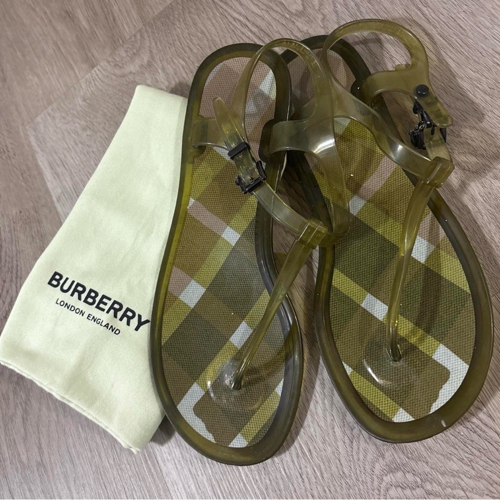 Burberry Olive Green Translucent Check Jelly thong Sandals